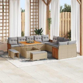 Conjunto de sofá de jardín con cojín 13 pcs beige y gris claro