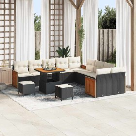 Conjunto de sofá de jardín 13 pcs Negro y crema 80 x 80 x 71 cm