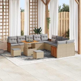 Conjunto de sofá de jardín con cojín 13 pcs beige y gris claro