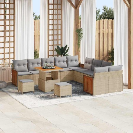 Conjunto de sofá de jardín con cojín 13 pcs beige y gris claro