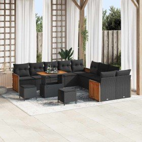 Conjunto de sofá de jardín 13 pcs Negro 90 x 55 x 71 cm