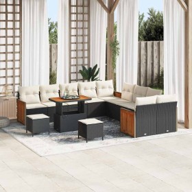 Conjunto de sofá de jardín 13 pcs Negro y crema 90 x 55 x 71 cm