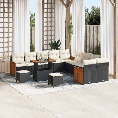Conjunto de sofá de jardín 13 pcs Negro y crema 90 x 55 x 71 cm