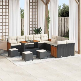 Conjunto de sofá de jardín con cojín 14 pcs Negro y crema