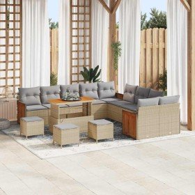Conjunto de sofá de jardín con cojín 14 pcs beige y gris claro