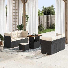 Conjunto de sofá de jardín 9 pcs Negro y crema 90 x 55 x 71 cm