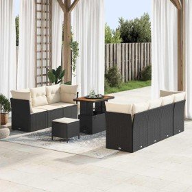 Conjunto de sofá de jardín 10 pcs Negro y crema 90 x 55 x 71 cm Conjunto de sofá de jardín 10 pcs Negro y crema 90 x 55 x 71 cm