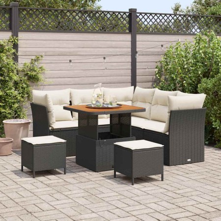 Conjunto de sofá de jardín 8 pcs Negro y crema 80 x 80 x 71 cm