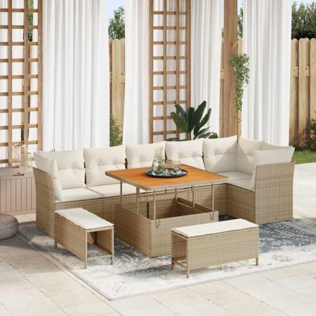 Conjunto de sofá de jardín con cojín 9 pcs beige y crema en Sofás de exterior | Comprar online en Foro24