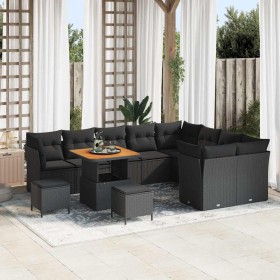 Conjunto de sofá de jardín 12 pcs Negro 80 x 80 x 71 cm