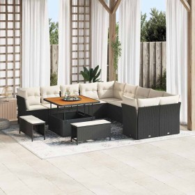 Conjunto de sofá de jardín con cojín 13 pcs Negro y crema