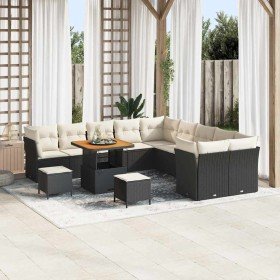 Conjunto de sofá de jardín 13 pcs Negro y crema 80 x 80 x 71 cm