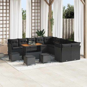 Conjunto de sofá de jardín 14 pcs Negro 110 x 55 x 71 cm