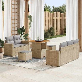 Conjunto de sofá de jardín con cojín 8 pcs beige y gris claro