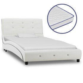 Cama con colchón viscoelástico cuero sintético blanco 90x200 cm Cama con colchón viscoelástico cuero sintético blanco 90x200 cm