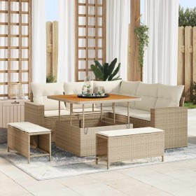 Conjunto de sofá de jardín con cojín 8 pcs beige y crema