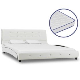 Cama y colchón viscoelástico cuero sintético blanco 140x200 cm en Camas y somieres | Comprar online en Foro24
