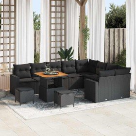 Conjunto de sofá de jardín 12 pcs Negro 80 x 80 x 71 cm