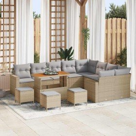 Conjunto de sofá de jardín con cojín 13 pcs beige y gris claro
