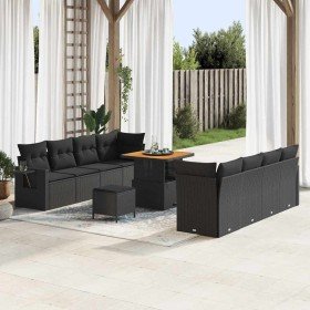 Conjunto de sofá de jardín Manual 11 pcs Negro 80 x 80 x 71 cm