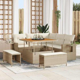 Conjunto de sofá de jardín con cojín 8 pcs beige y crema