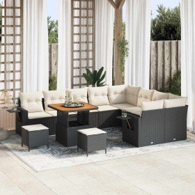 Conjunto de sofá de jardín 12 pcs Negro y crema 80 x 80 x 71 cm