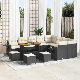 Conjunto de sofá de jardín con cojín 13 pcs Negro y crema Conjunto de sofá de jardín con cojín 13 pcs Negro y crema