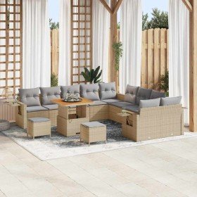 Conjunto de sofá de jardín 13 pcs Beige Poliratán