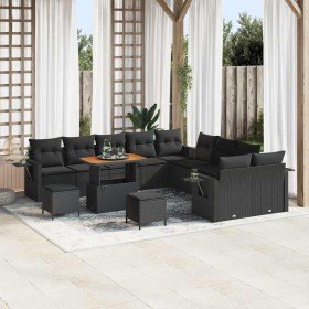 Conjunto de sofá de jardín 13 pcs Negro Poliratán