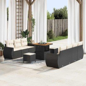 Conjunto de sofá de jardín 10 pcs Negro y crema 80 x 80 x 71 cm