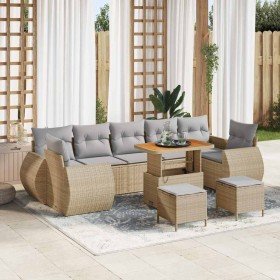 Conjunto de sofá de jardín con cojín 10 pcs beige y gris claro