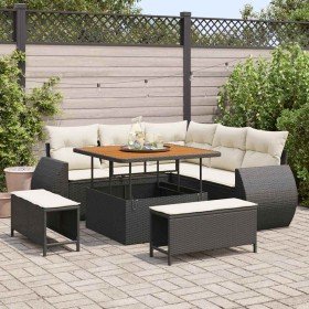 Conjunto de sofá de jardín con cojín 8 pcs Negro y crema Conjunto de sofá de jardín con cojín 8 pcs Negro y crema