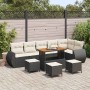 Conjunto de sofá de jardín con cojín 10 pcs Negro y crema