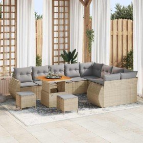 Conjunto de sofá de jardín con cojín 12 pcs beige y gris claro Conjunto de sofá de jardín con cojín 12 pcs beige y gris claro