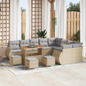 Conjunto de sofá de jardín con cojín 13 pcs beige y gris claro Conjunto de sofá de jardín con cojín 13 pcs beige y gris claro