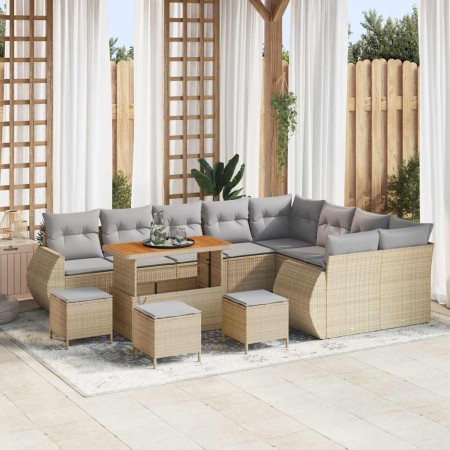 Conjunto de sofá de jardín con cojín 13 pcs beige y gris claro