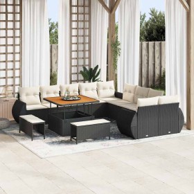 Conjunto de sofá de jardín con cojín 13 pcs Negro y crema
