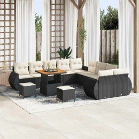Conjunto de sofá de jardín 13 pcs Negro y crema 80 x 80 x 71 cm