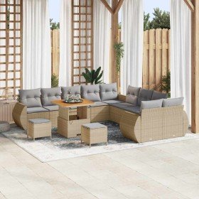 Conjunto de sofá de jardín con cojín 13 pcs beige y gris claro Conjunto de sofá de jardín con cojín 13 pcs beige y gris claro