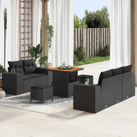 Conjunto de sofá de jardín Manual 8 pcs Negro 80 x 80 x 71 cm