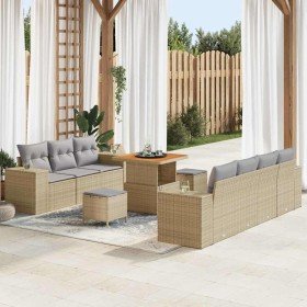 Conjunto de sofá de jardín con cojín 10 pcs Beige y Gris Claro Conjunto de sofá de jardín con cojín 10 pcs Beige y Gris Claro