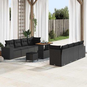 Conjunto de sofá de jardín 11 pcs Negro 90 x 55 x 71 cm