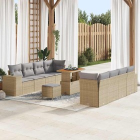 Conjunto de sofá de jardín con cojín 11 pcs Beige y Gris Claro