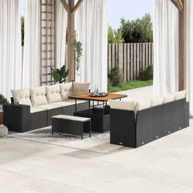 Conjunto de sofá de jardín con cojín 11 pcs Negro y crema Conjunto de sofá de jardín con cojín 11 pcs Negro y crema