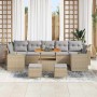Conjunto de sofá de jardín con cojín 10 pcs Beige y Gris Claro