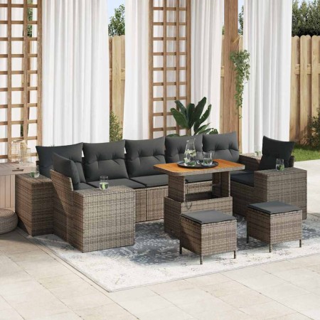 Conjunto de sofá de jardín 10 pcs Gris 90 x 55 x 71 cm