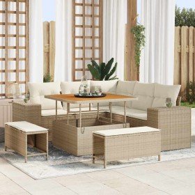 Conjunto de sofá de jardín con cojín 8 pcs Beige y Crema