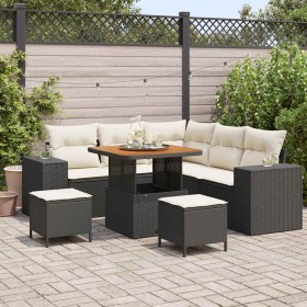 Conjunto de sofá de jardín 8 pcs Negro y crema 80 x 80 x 71 cm
