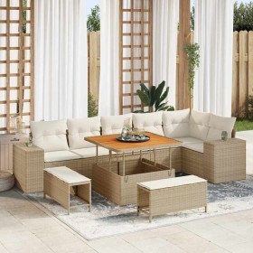 Conjunto de sofá de jardín con cojín 9 pcs Beige y Crema