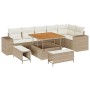 Conjunto de sofá de jardín con cojín 9 pcs Beige y Crema